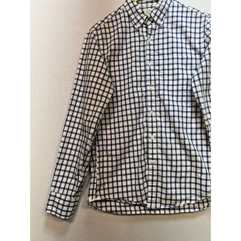 J. Crew Men's Slim Fit Button Down Shirt Long Sleeve Size S Navy White Check